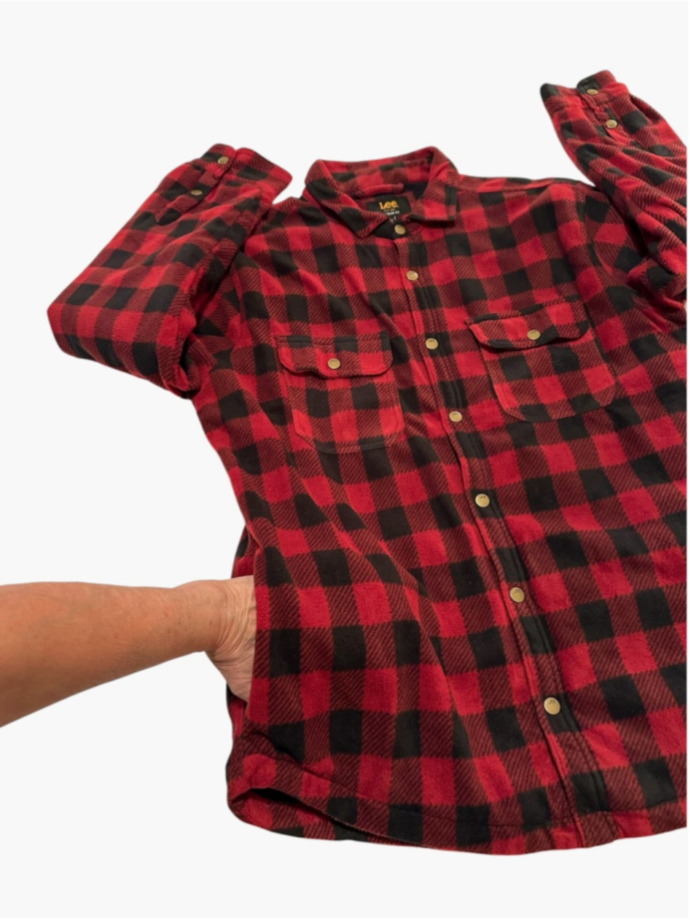 Lee Red Plaid Fleece Jacket Mens XL Soft Black Faux Sherpa Fur Lining NWT - Picture 6 of 16